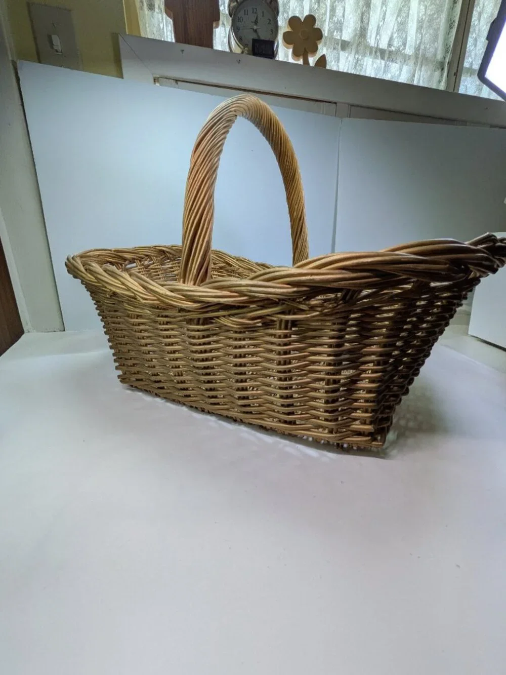 Vintage Extra Large Woven Wicker Basket Handle Scoop Gathering Trug Gold Brown